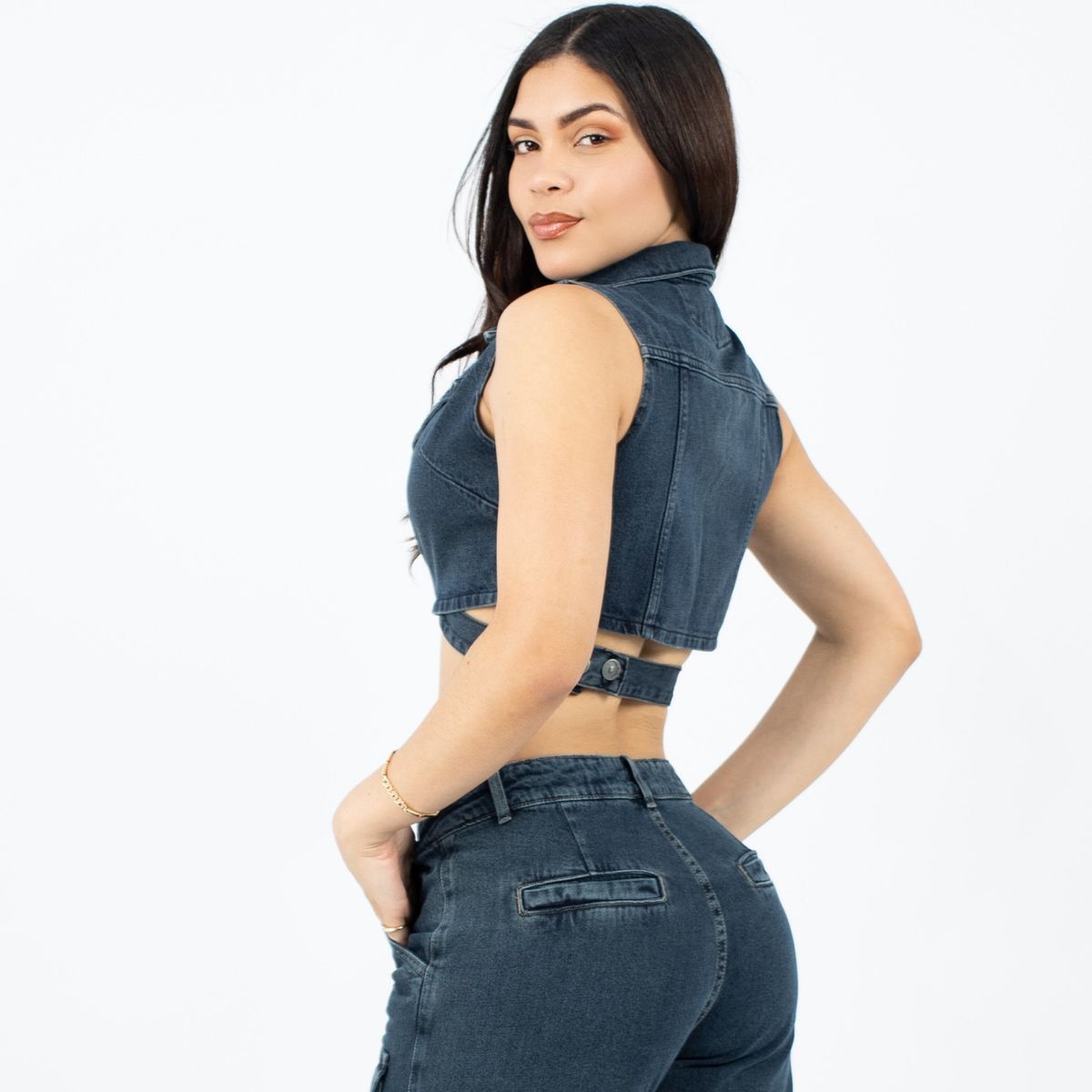BENCUS JEANS - Top Corto Envolvente Mujer Denim