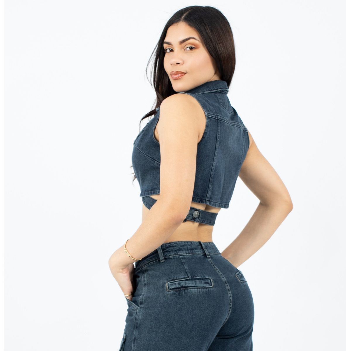 BENCUS JEANS - Top Corto Envolvente Mujer Denim
