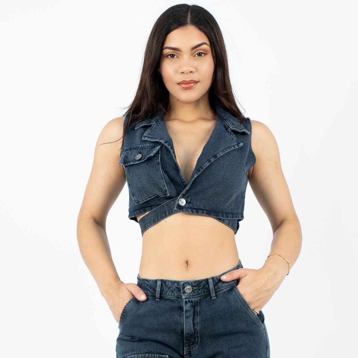 BENCUS JEANS - Top Corto Envolvente Mujer Denim