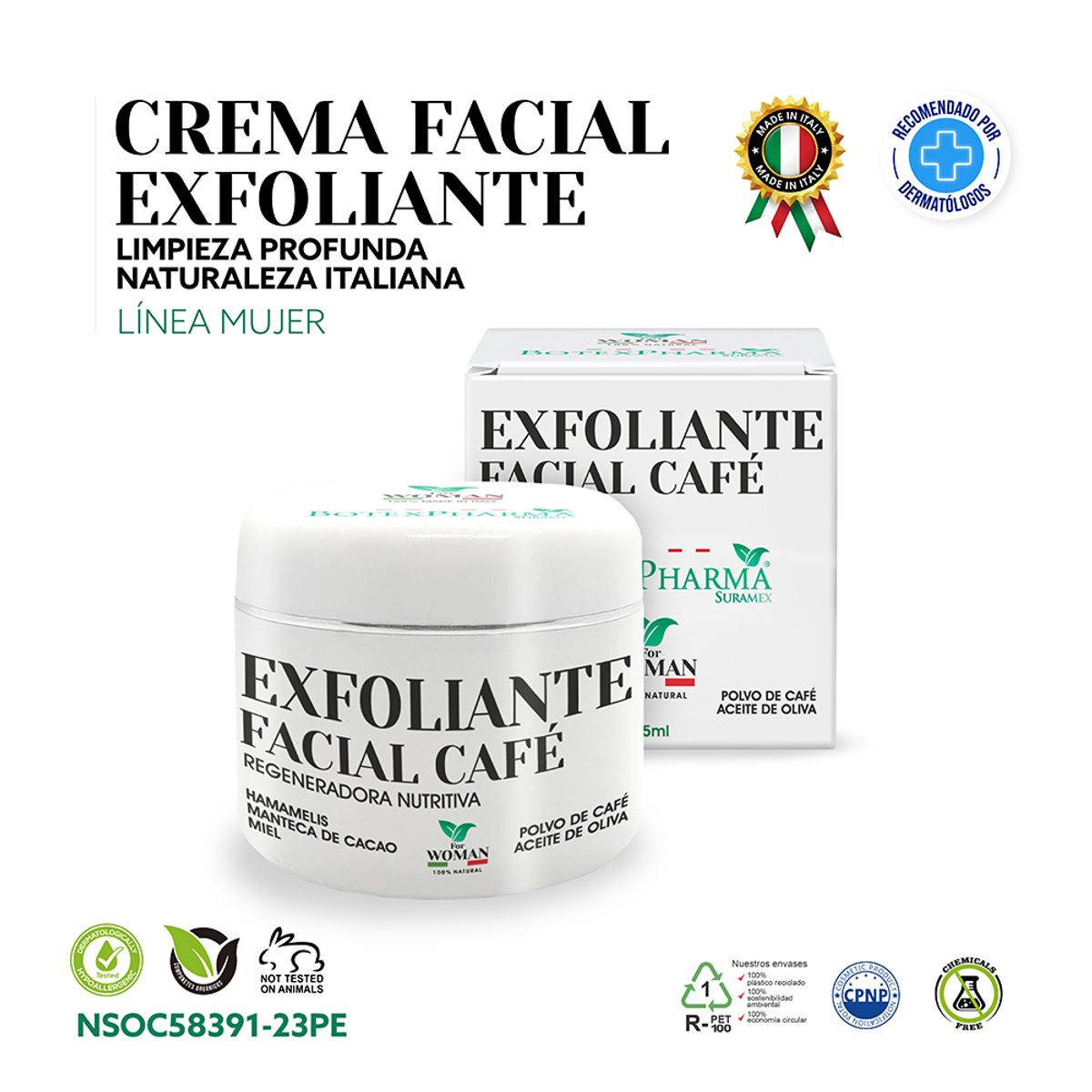 BOTEXPHARMA - EXFOLIANTE  CARA CAFE' BIO NATURAL  MUJER  75GR  (ITALIA)