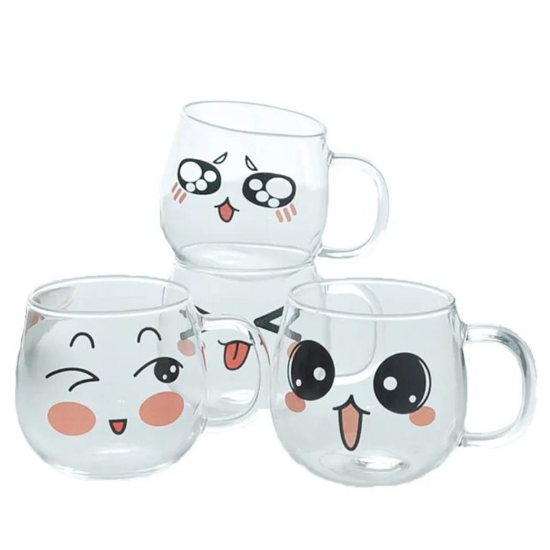 GENERICO - SET DE 4 TAZAS CON CARITAS DE VIDRIO