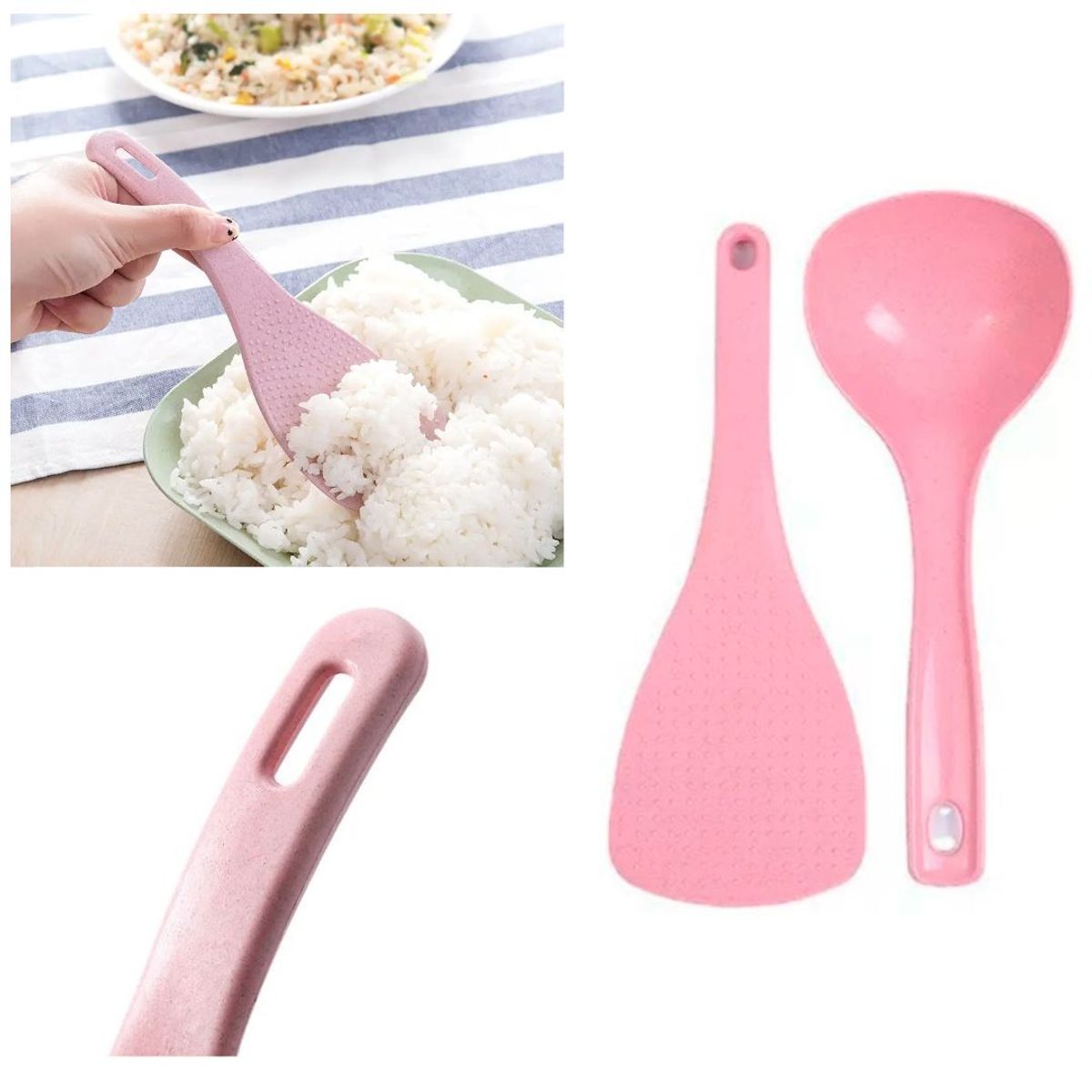 GENERICO - Pack Cuchara arrocera y Cucharron para Arroz Rosado