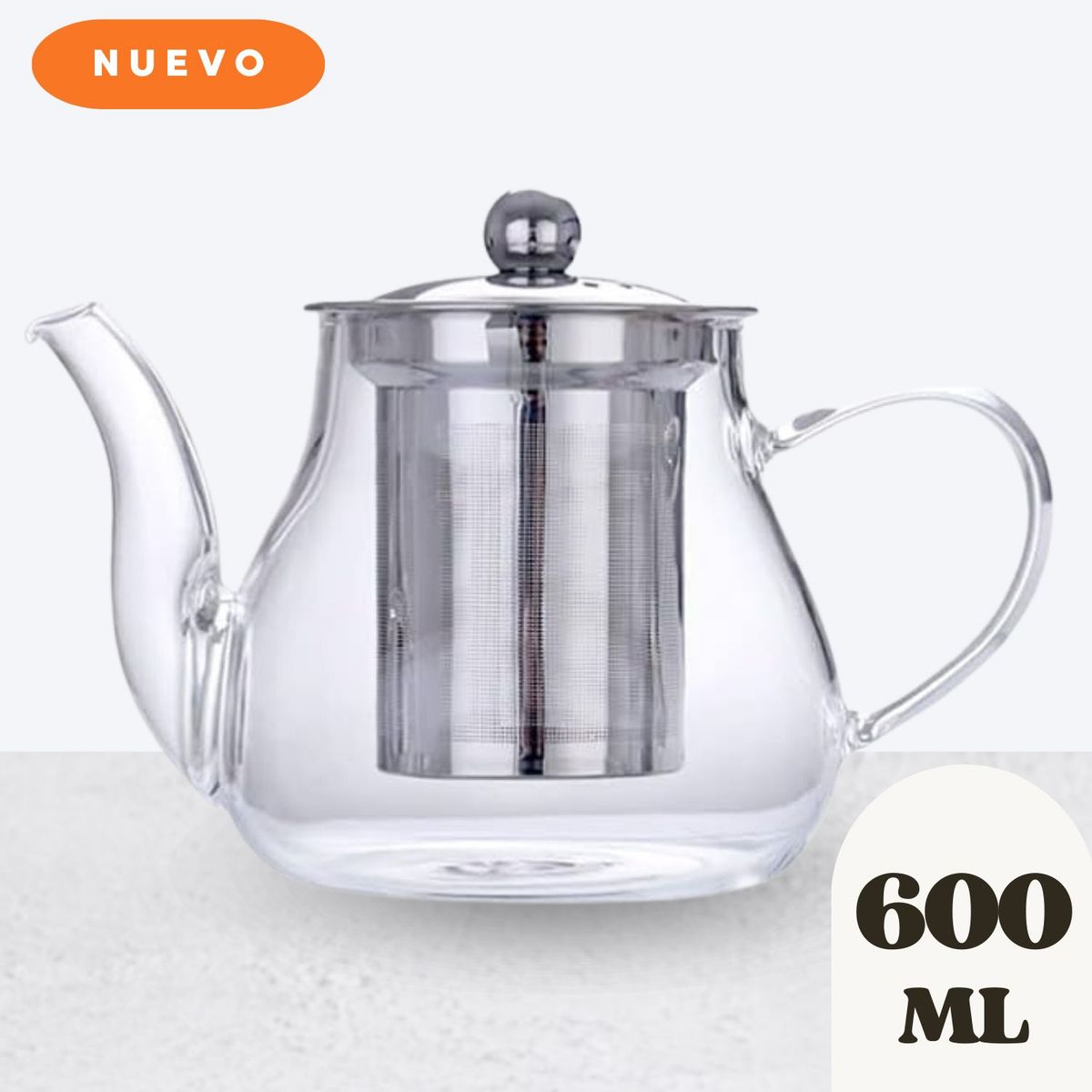 GENERICO - Tetera Transparente con Infusor Extraíble Tapa de aluminio 600 ML