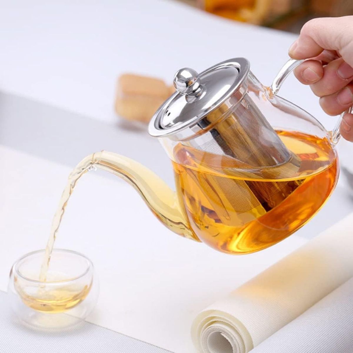 GENERICO - Tetera Transparente con Infusor Extraíble Tapa de aluminio 600 ML