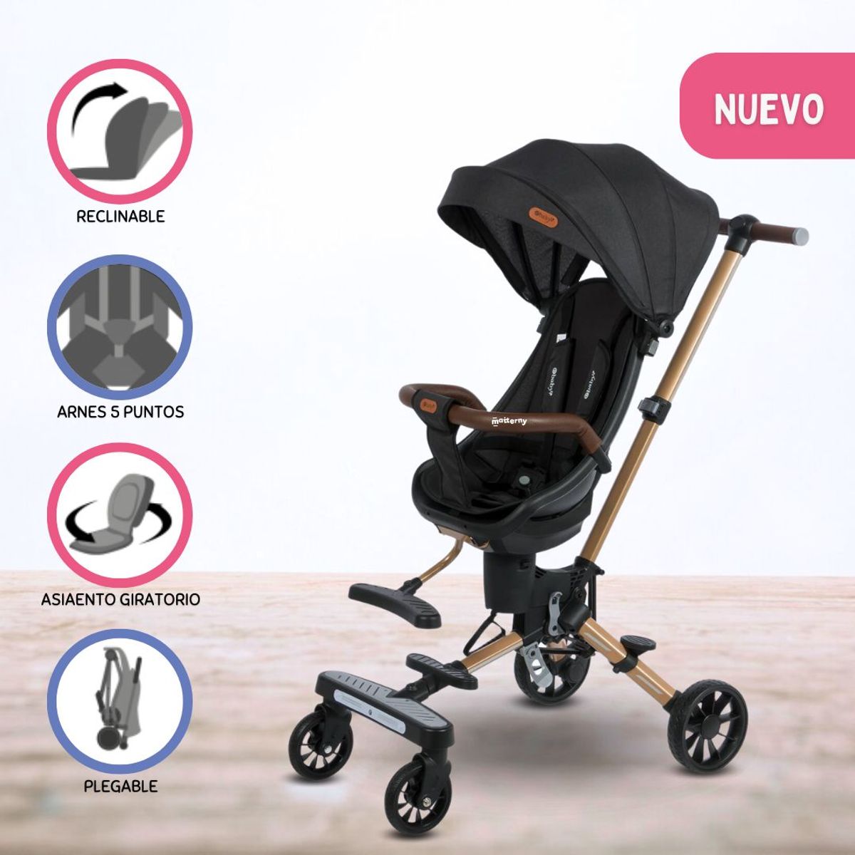 EBABY - Coche de Paseo Giratorio para Bebés «URBAN WALK» Black
