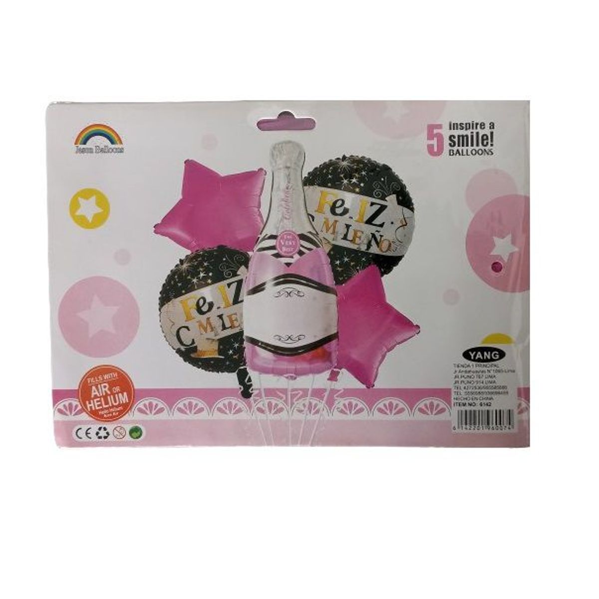 GENERICO - Set x 5 globos para mujer feliz cumpleaños botella rosada