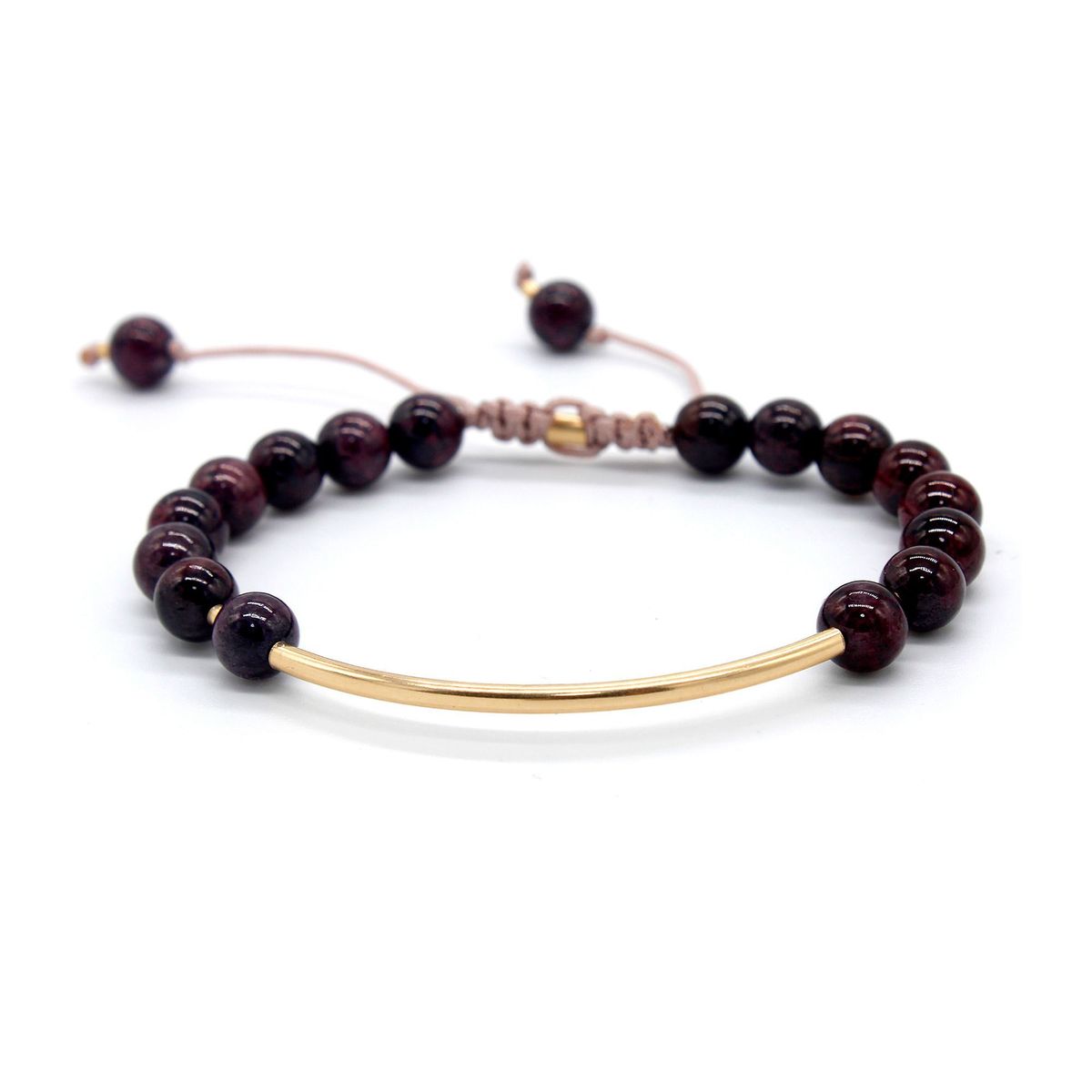 AMBAR JOYERIA - Pulsera Orianna S Rodonita Tubito LAMINDO EN ORO