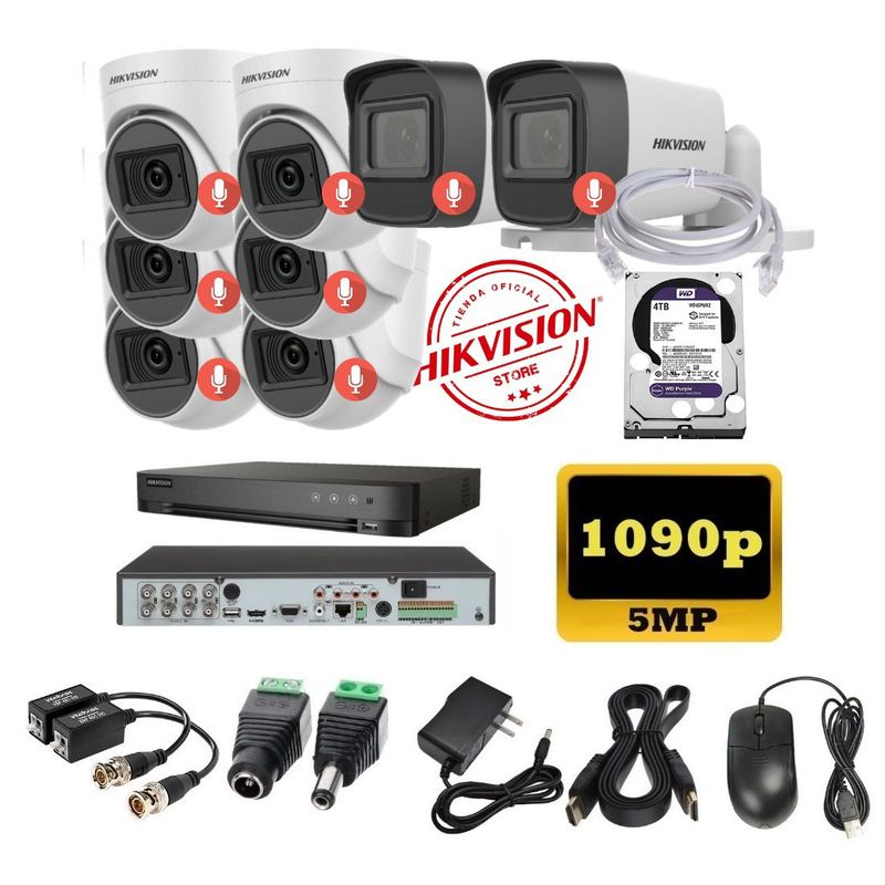 HIKVISION - kit 8 Cámaras Seguridad 5mpx DVR HUHI Hikvision + 4TB + AUDIO
