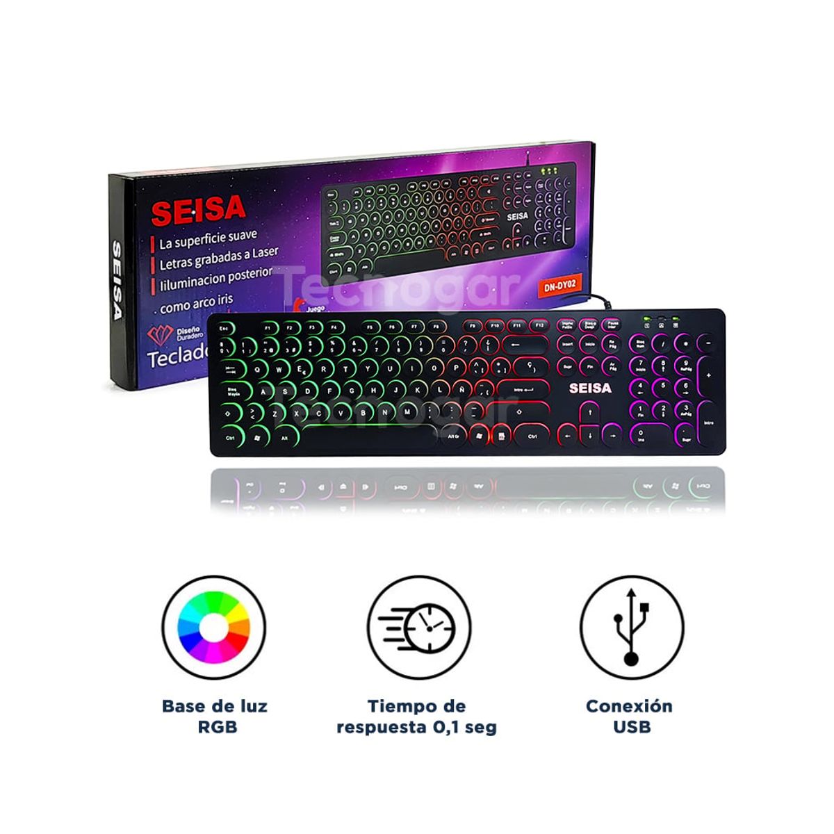 SEISA - Teclado Gamer USB Retroiluminado con Led RGB Seisa DN-DY02