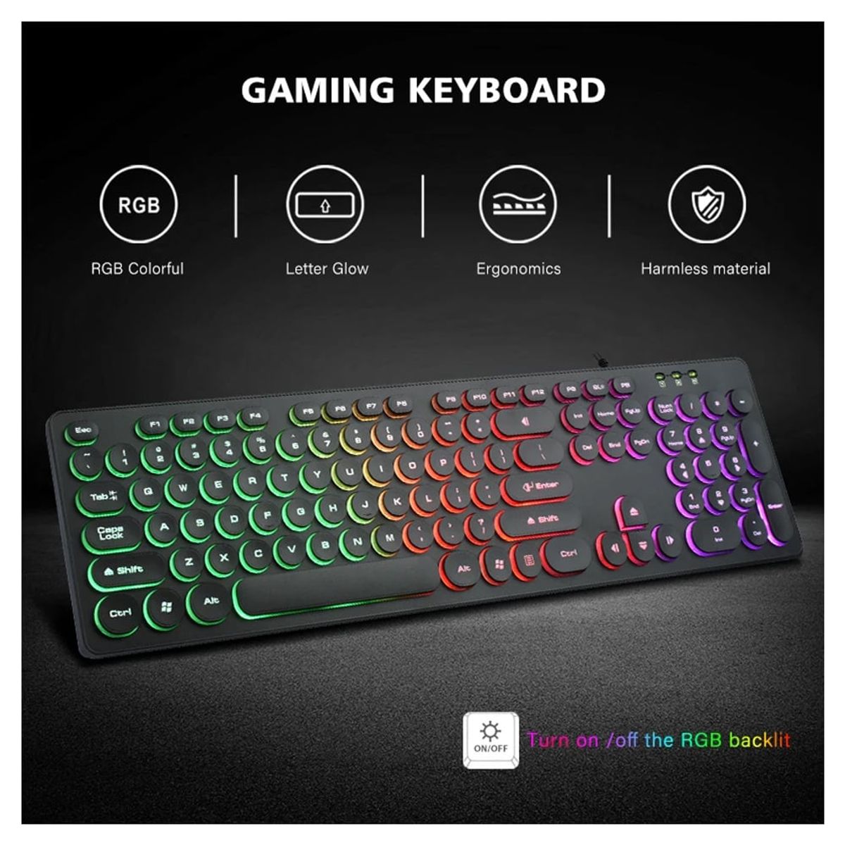 SEISA - Teclado Gamer RGB Retroiluminado USB con Luces LED Seisa DN-DY02