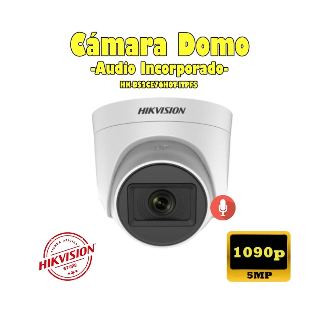 HIKVISION - kit 2 Cámaras Seguridad Domo 5mpx DVR HUHI Hikvision + 1TB + AUDIO + Cable