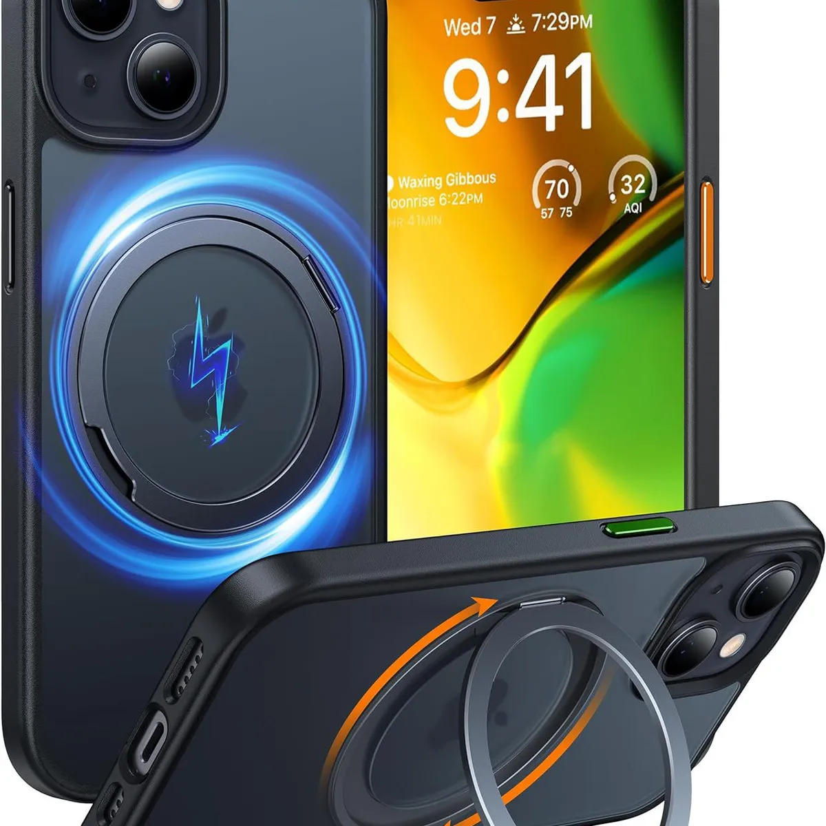 BASEUS - Funda iPhone 14 Pro-soporte giratorio de 360°MagSafe - Negro