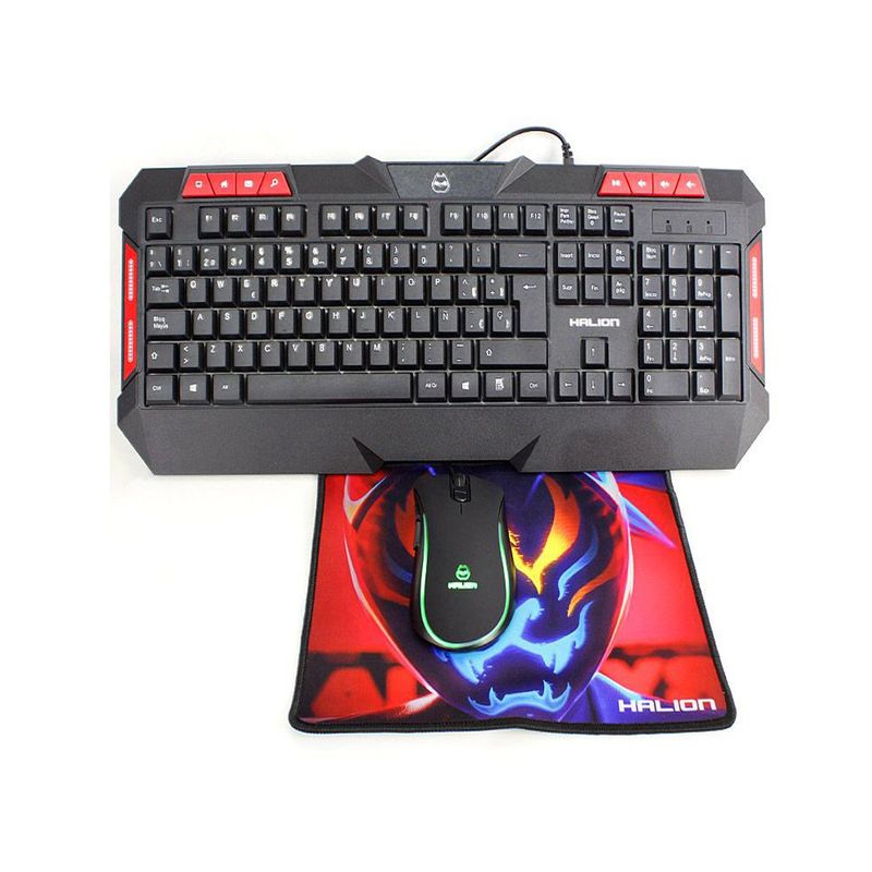 HALION - Kit Gamer Halion HA-407C Custer 3 en 1 con luces LED mouse 7 colores