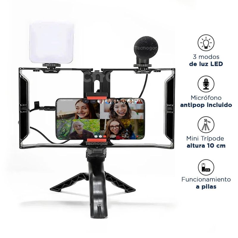 GENERICO - Kit de Grabación Vlogger Mini Tripode Micrófono Control Luz Led AY-49X