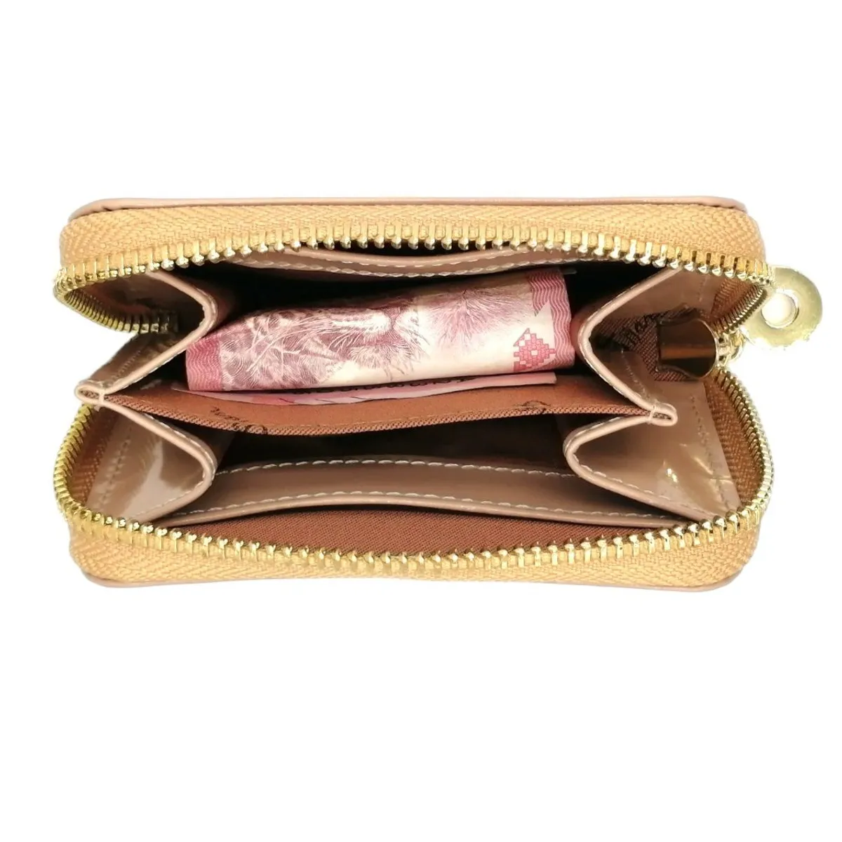 PERRY JHAN - Monedero Billetera Mujer en cuero Tipo Charol - Nude