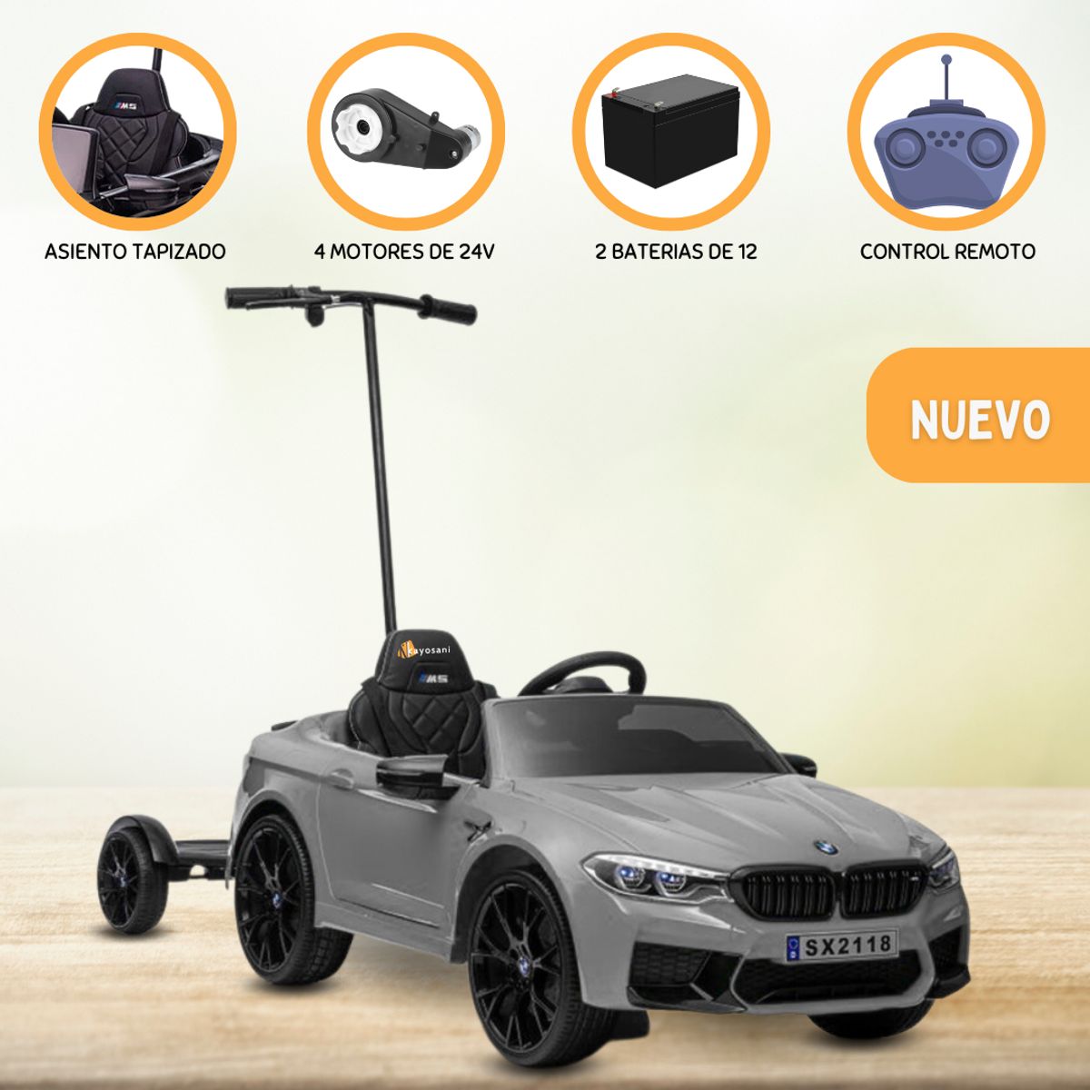BMW - Carro a Batería con Empujador BMW «M5» Gray