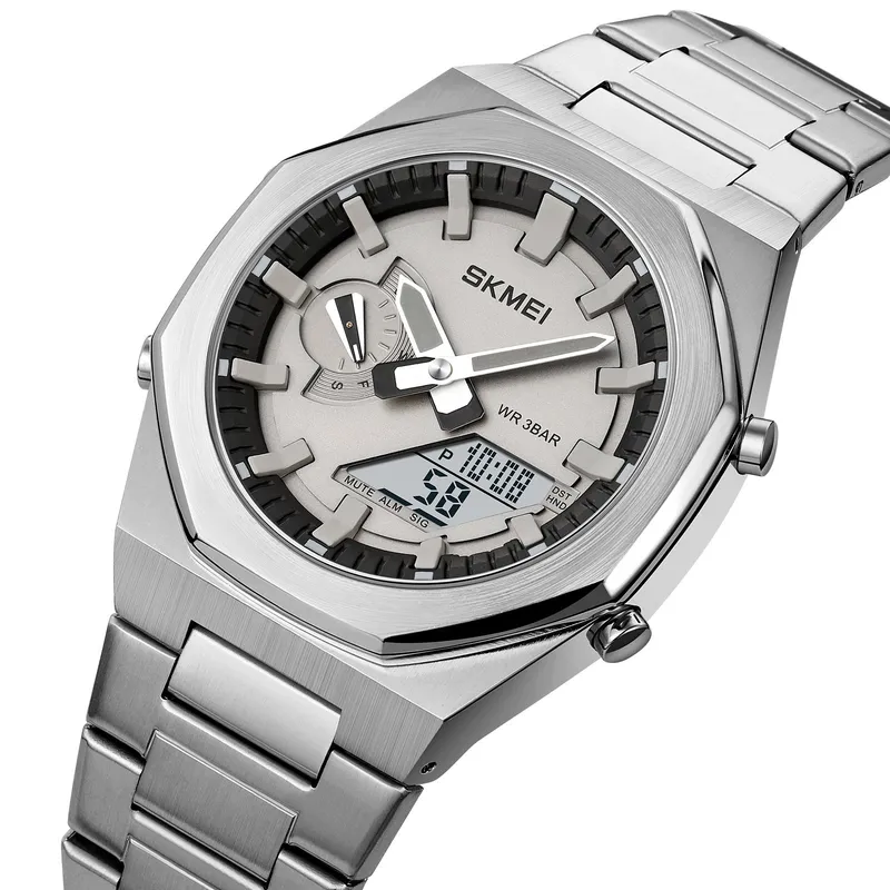 SKMEI - Reloj Skmei 1816 Plateado Analogico Digital Hora Mundial