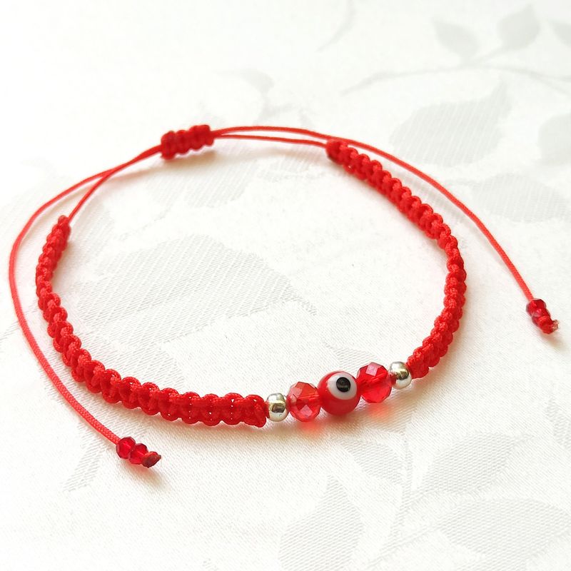 GENERICO - Pulsera de Hilo con Muranos, Ojo Turco y Billas de Plata 950