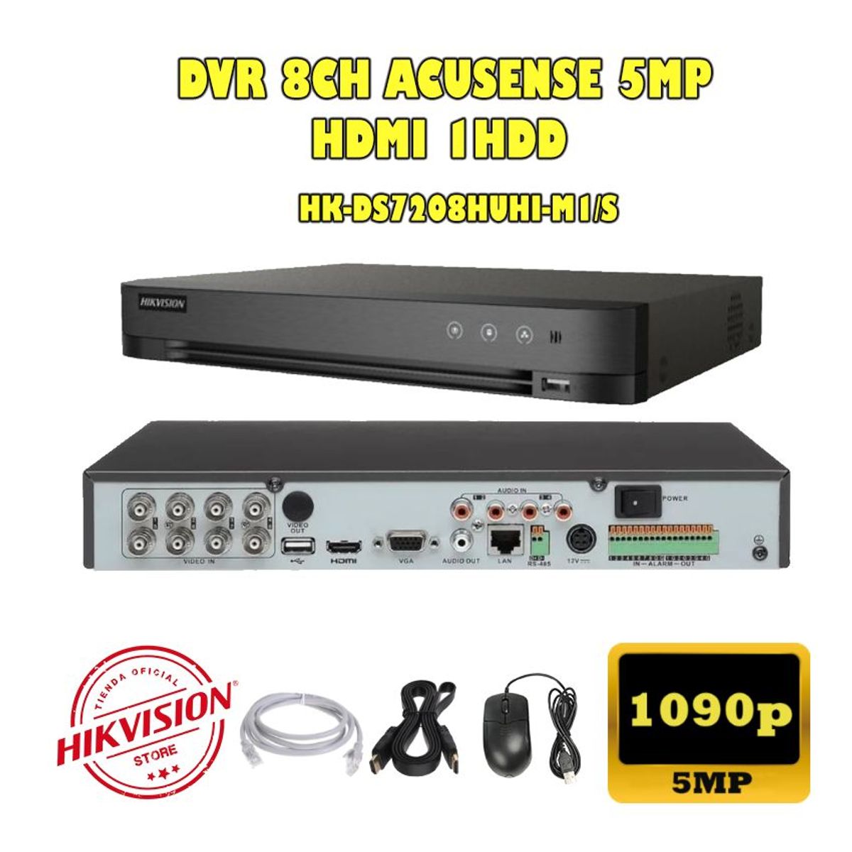 HIKVISION - kit 6 Cámaras Seguridad 5mpx DVR HUHI Hikvision + 1TB + AUDIO + Cable