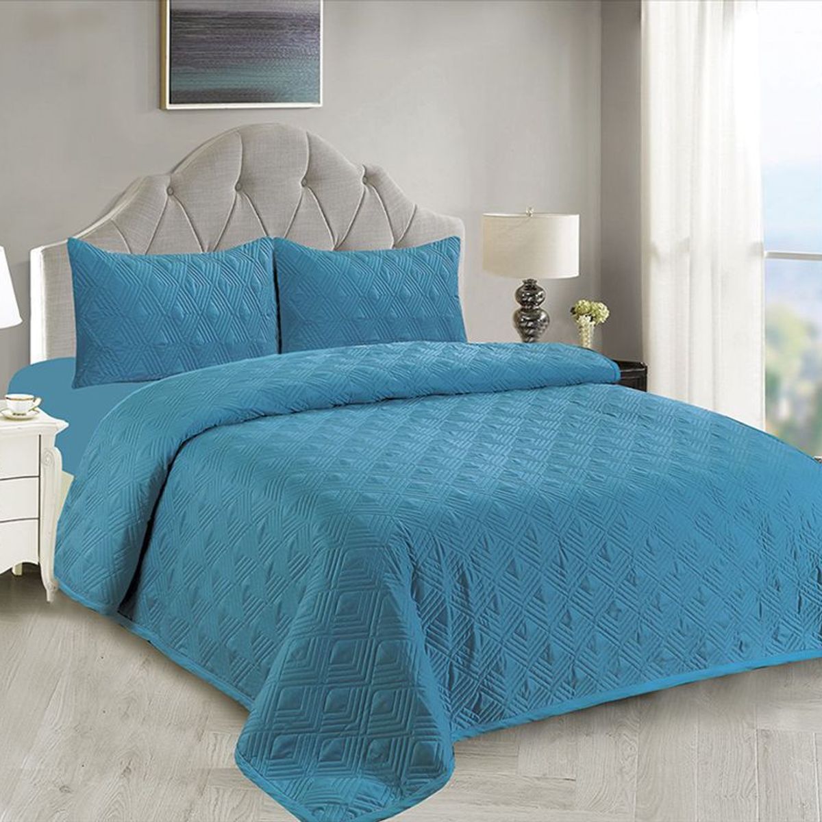 CASATEX - Cubrecama + Juego de sabánas 2 plazas 100% Algodón - ACERO