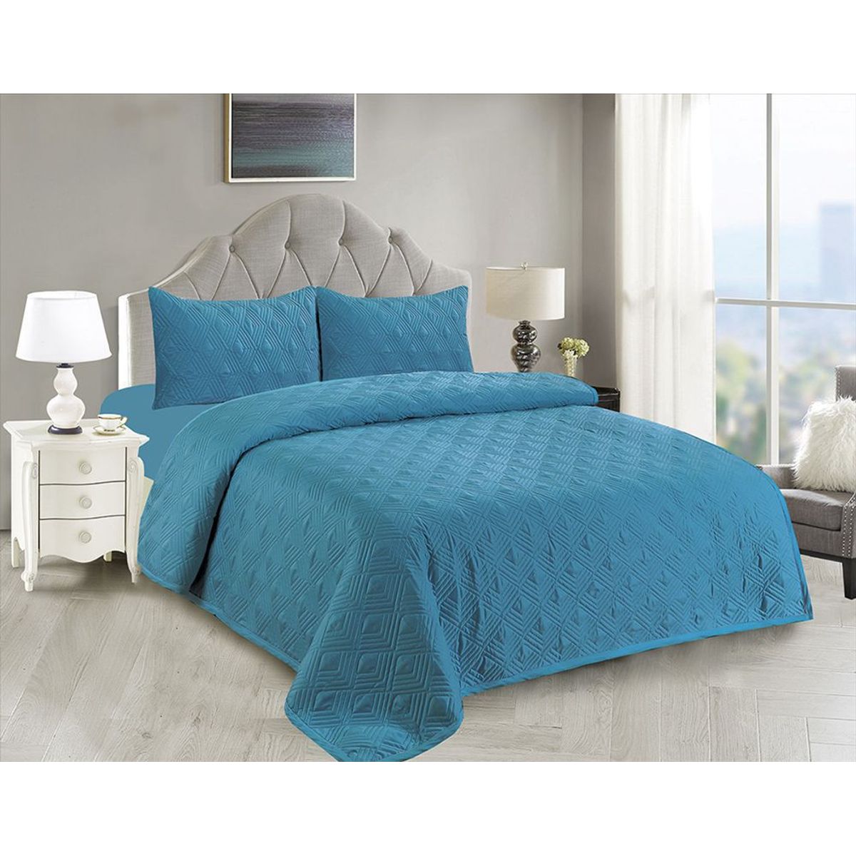 CASATEX - Cubrecama + Juego de sabánas 2 plazas 100% Algodón - ACERO