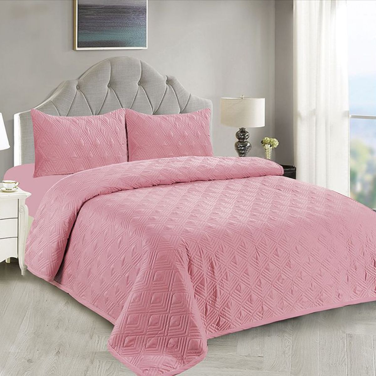 CASATEX - Cubrecama + Juego de sábanas 2 plazas 100% Algodón - ROSADO