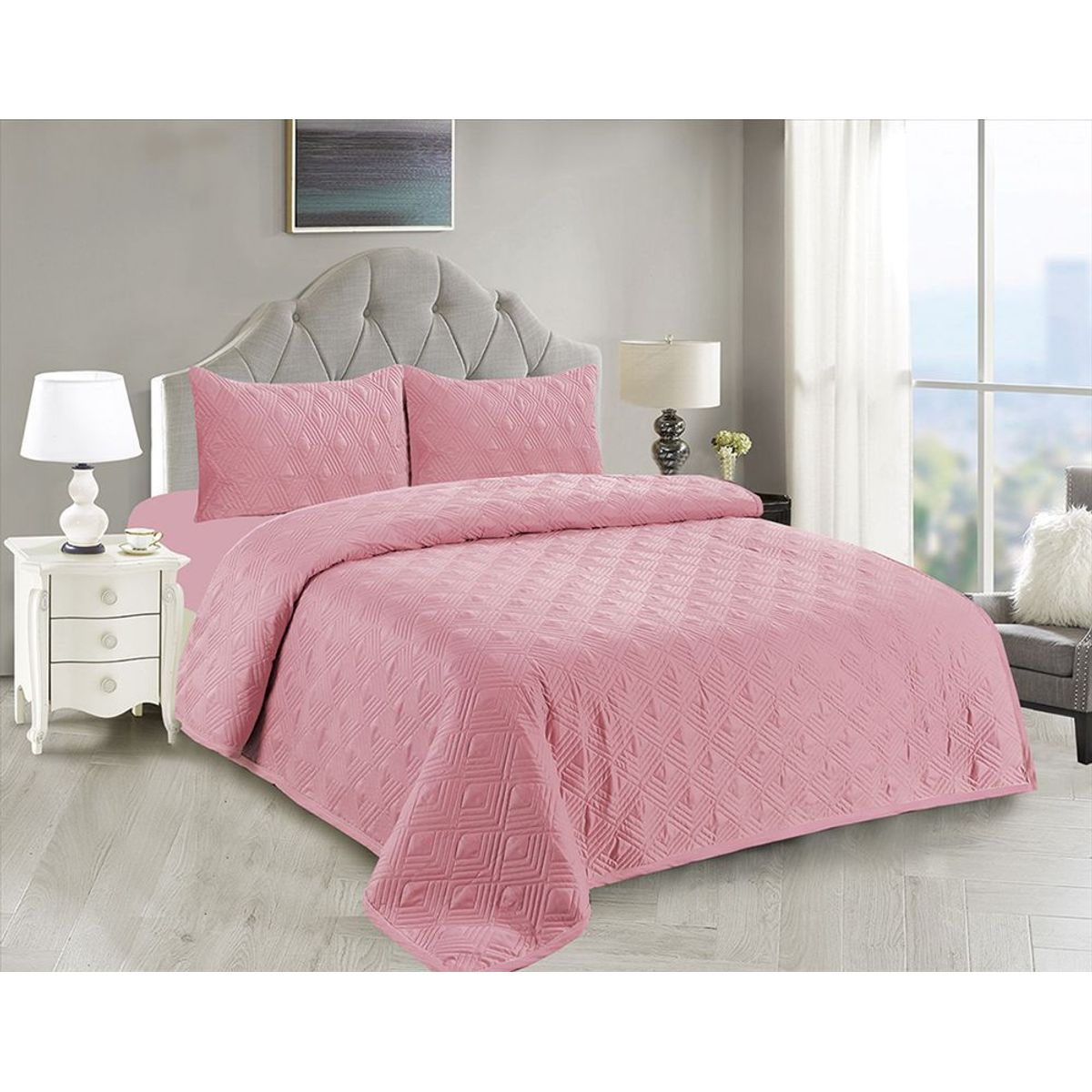 CASATEX - Cubrecama + Juego de sábanas 2 plazas 100% Algodón - ROSADO