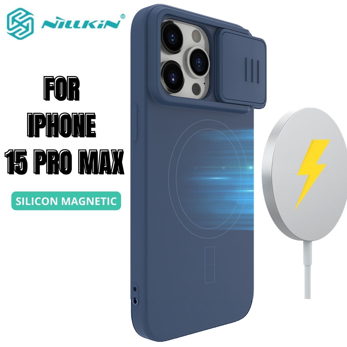 NILLKIN - Case Nillkin Silicone Blue - iPhone 15 Pro Max (MagSafe)