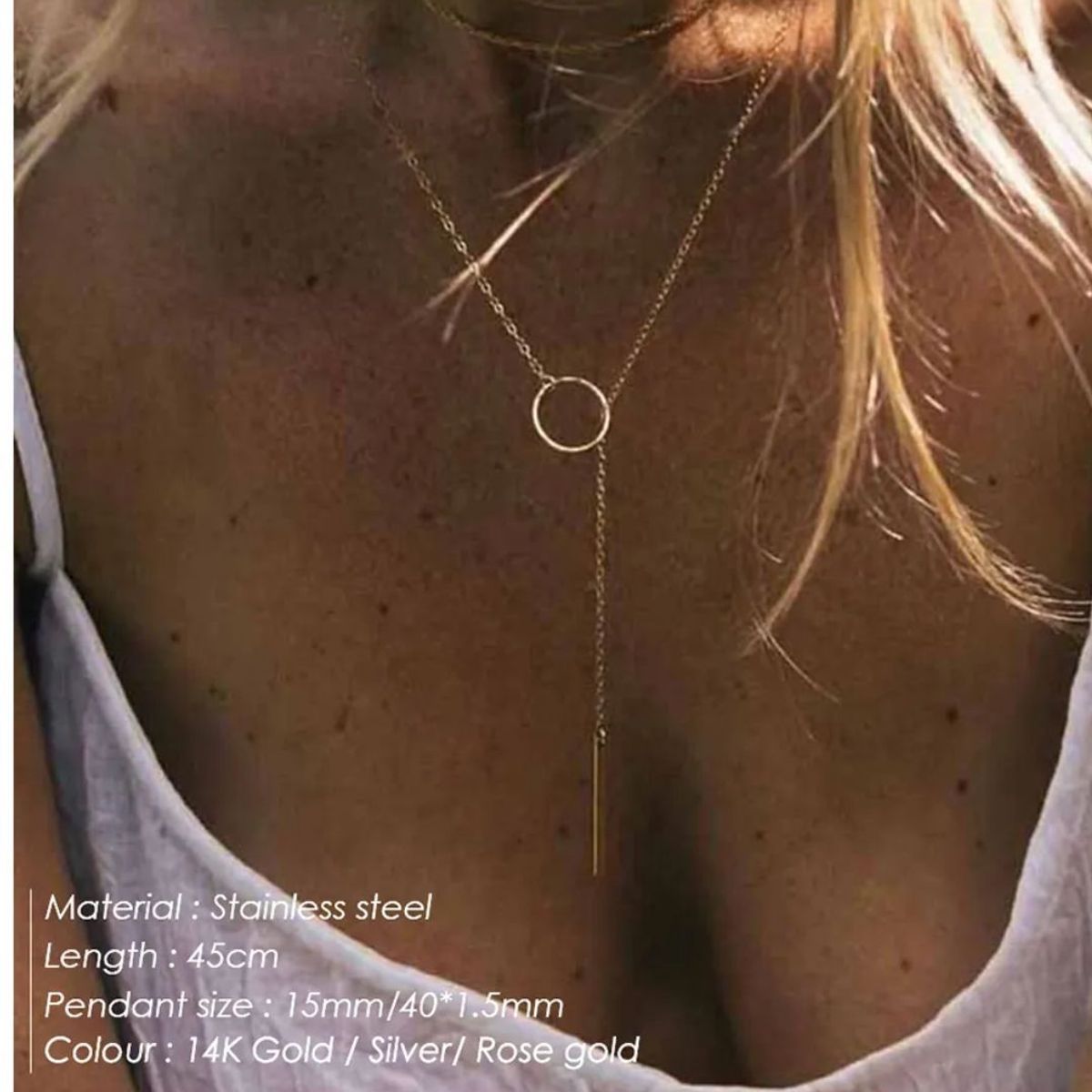 GENERICO - Collar colgante largo  redondo tiro recto dorado