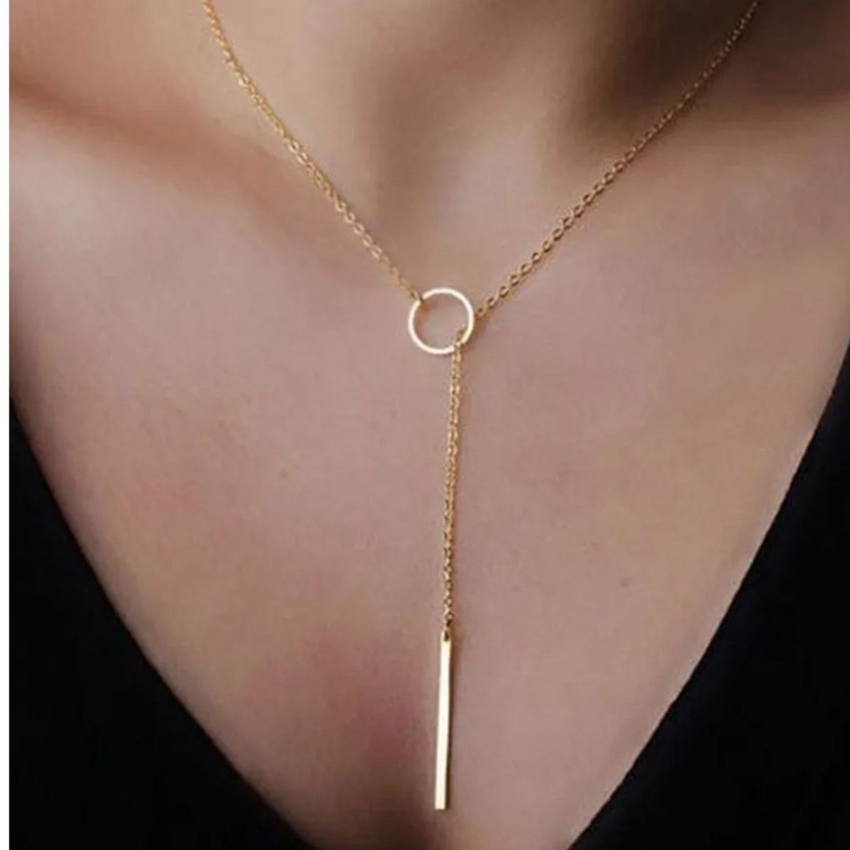 GENERICO - Collar colgante largo  redondo tiro recto dorado