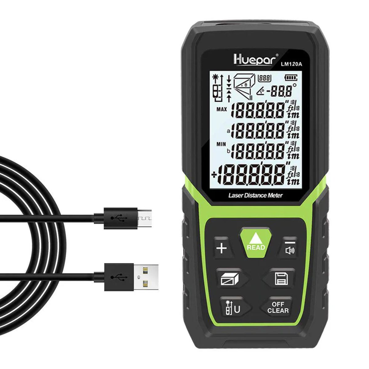 HUEPAR - Medidor de distancia Láser Huepar LM120A 120m LCD Recargable