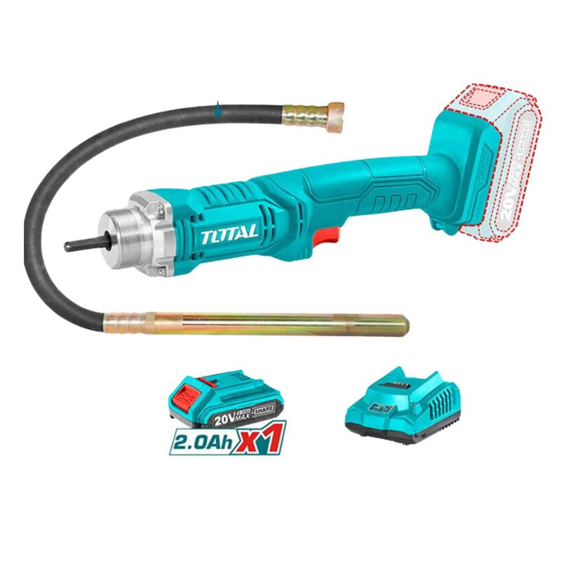 TOTAL TOOLS - Vibrador de concreto 20v + bateria + cargador y manguera Total