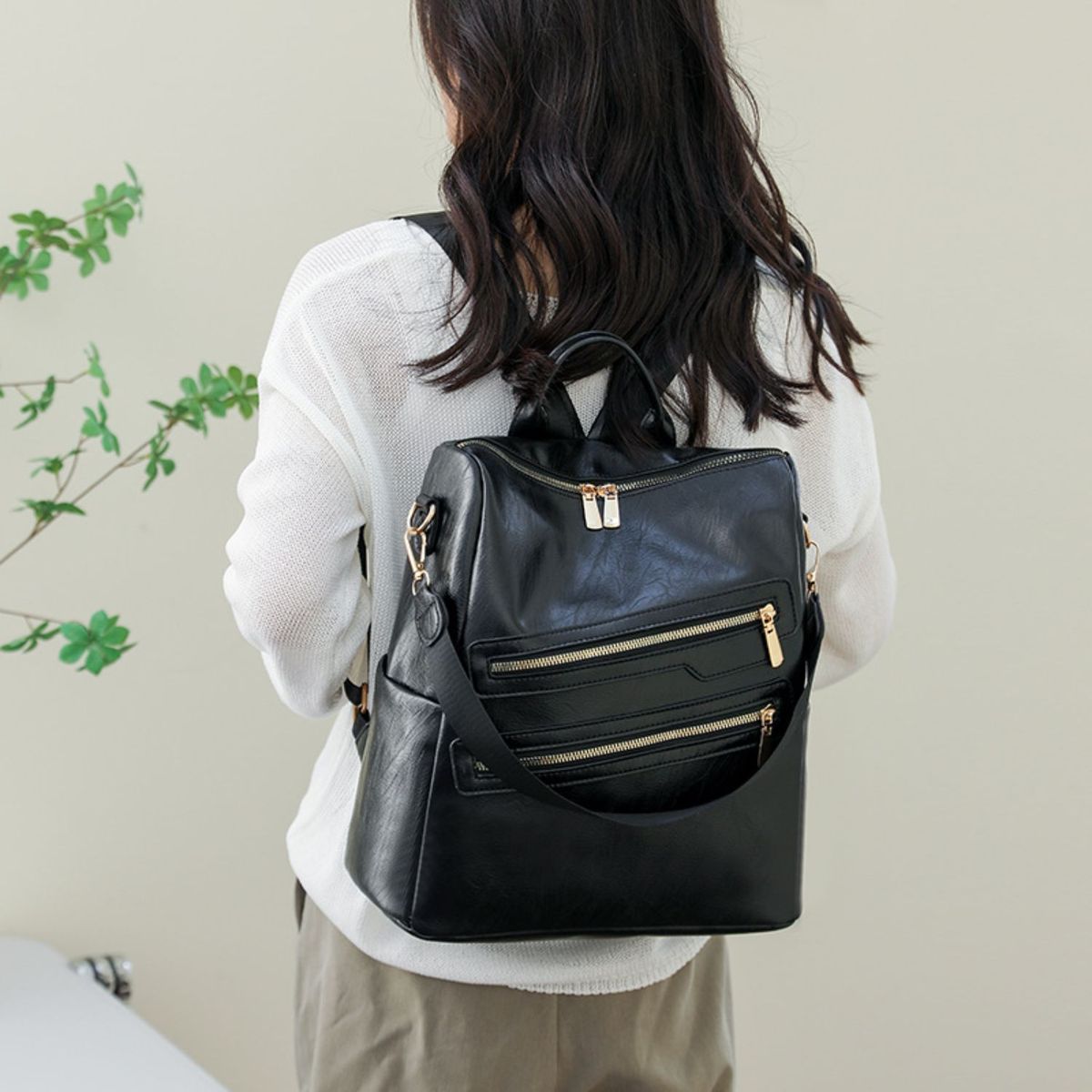 GENERICO - Mochila Cuero Impermeable Calidad Multifuncion Cartera Bolso  Negro