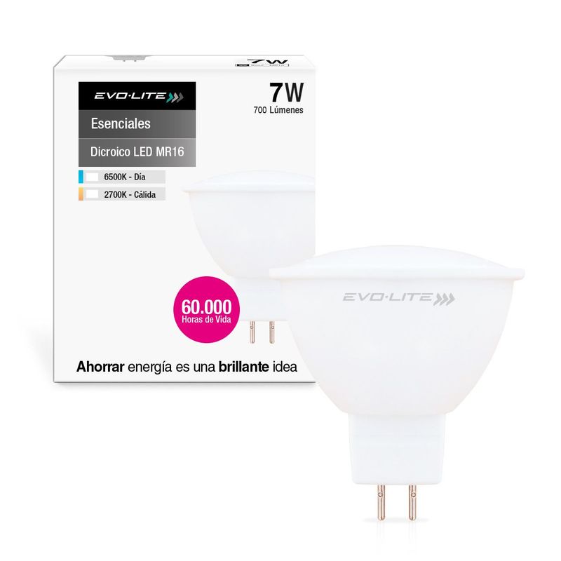 EVOLITE - Dicroico led evolite 7w MR16 policarbonato CALIDO