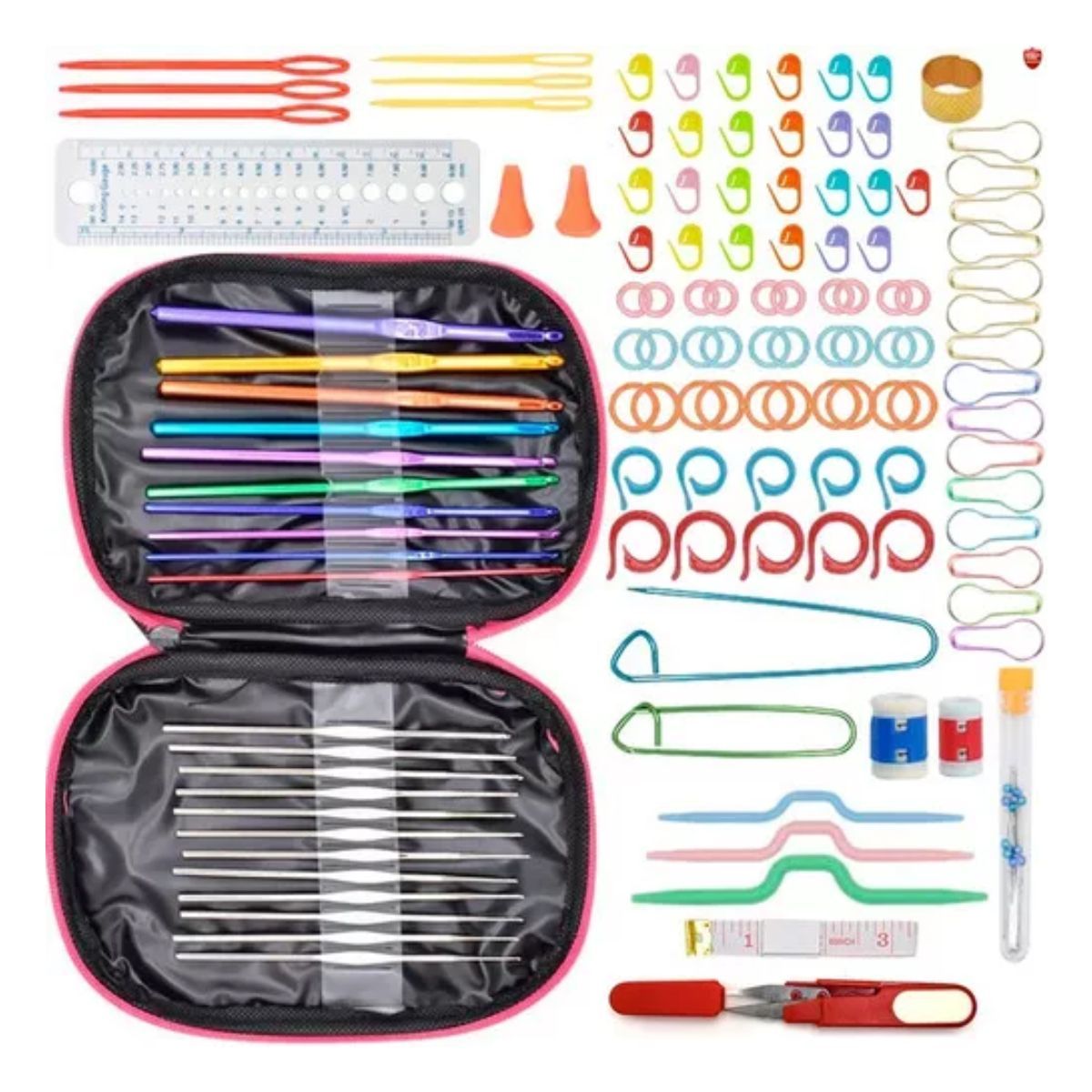 GENERICO - Kit 140 Piezas 22 Agujas Crochet Metálicas + Accesorios