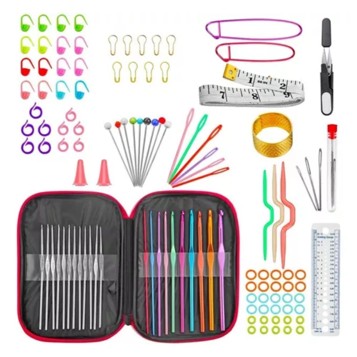 GENERICO - Set Crochet 100 Piezas Agujas Acero Accesorios Tijera Kit
