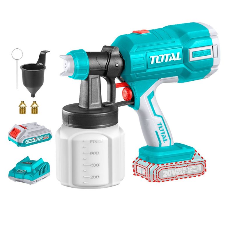 TOTAL TOOLS - Pistola para Pintar 800 ml 20v Incluye Cargador y Bateria Total