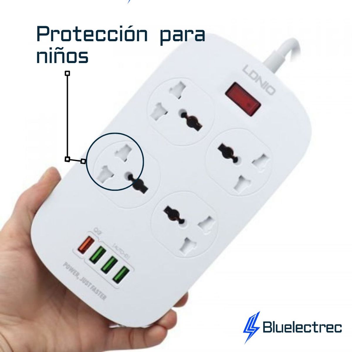 LDNIO - Extensión Toma Corriente Ldnio 4 Power Socket 4 USB SC4407