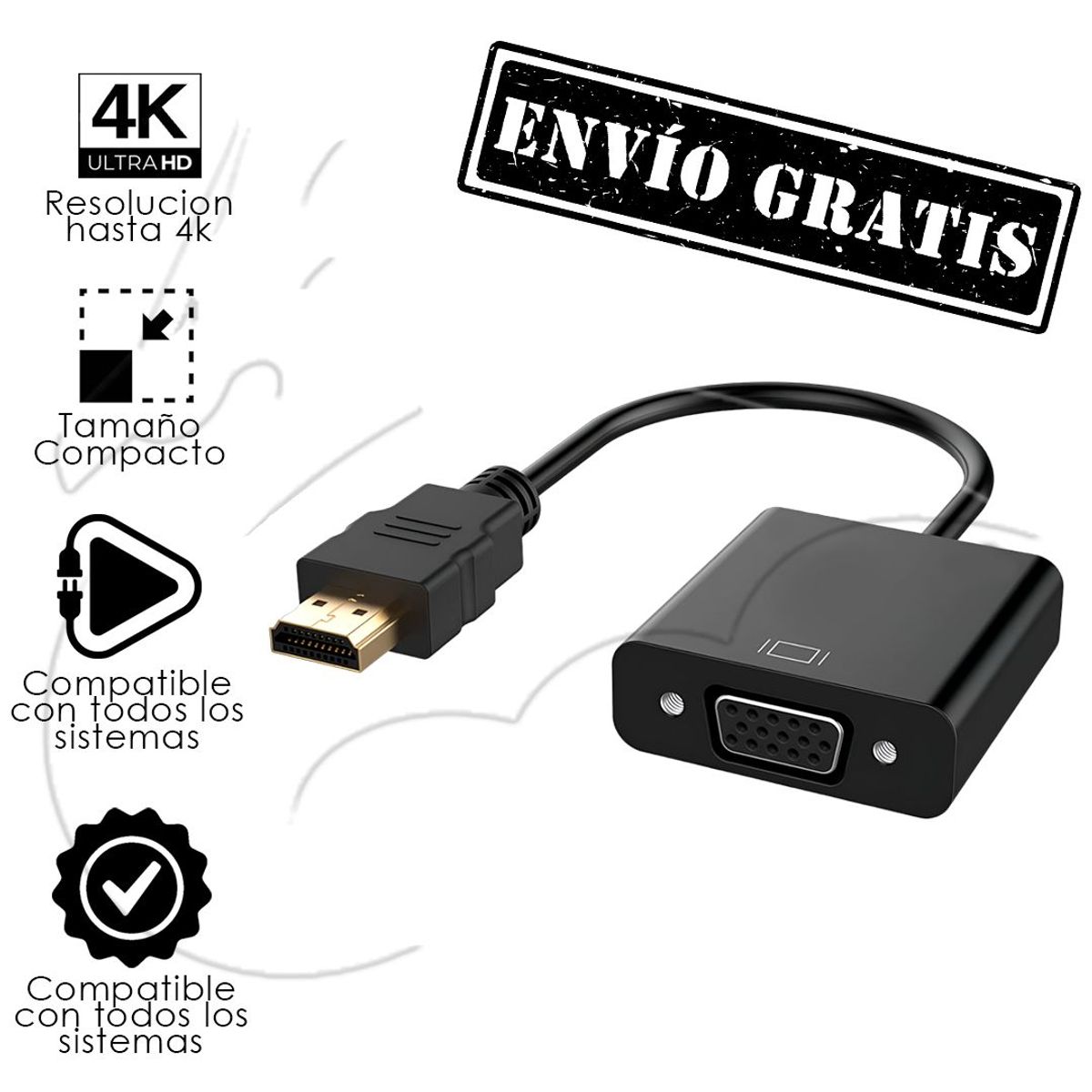 OEM - Adaptador Hdmi A Vga - Full Hd 1080p NEGRO