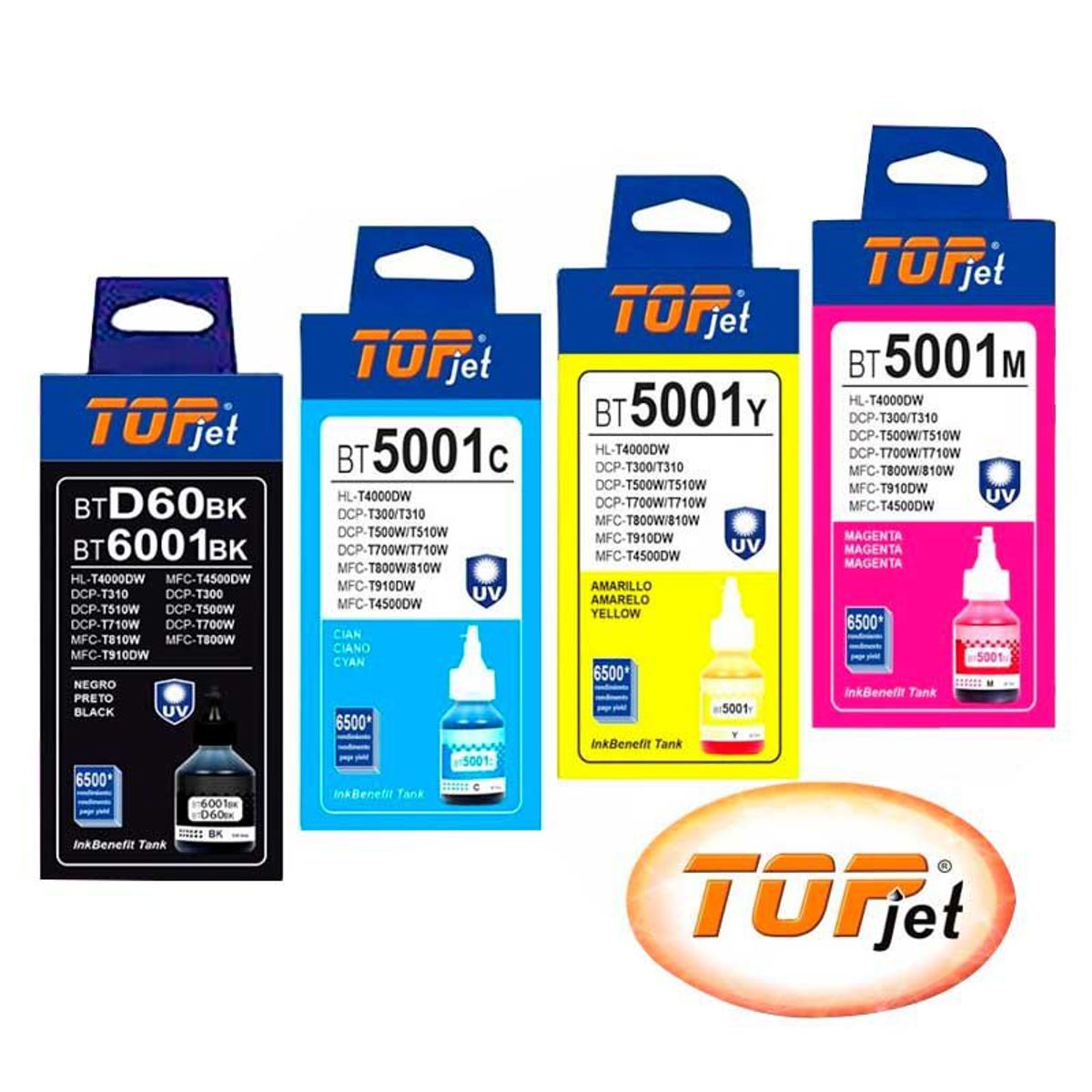 GENERICO - Kit X4 Tinta Topjet Para Brother BT5001 BT6001 BT D60BK Uv Premiun