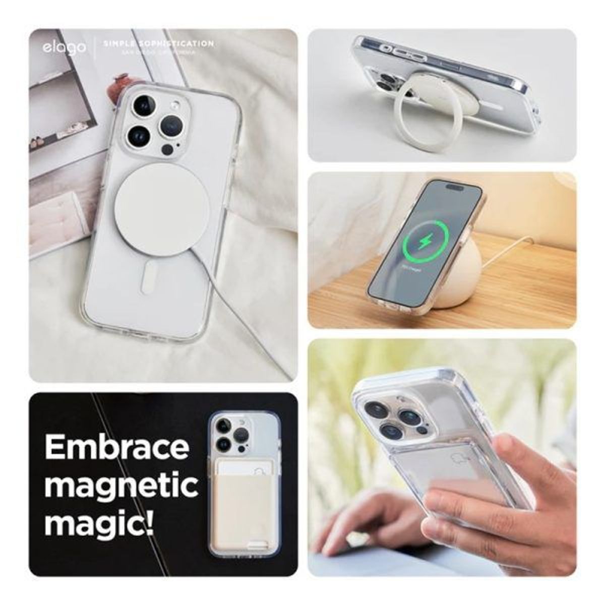 BASEUS - Funda iPhone 14 Pro Max-soporte giratorio de 360°MagSafe- Transparente