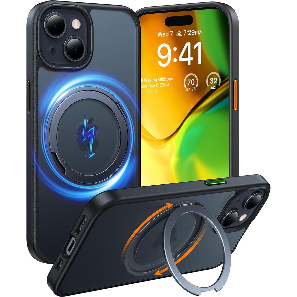 BASEUS - Funda iPhone 14 con soporte giratorio de 360°MagSafe- Negro