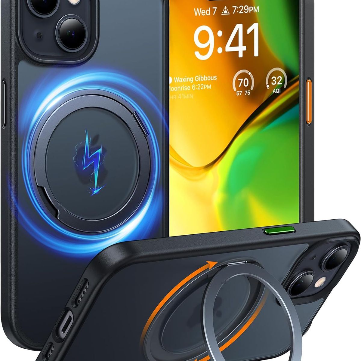 BASEUS - Funda iPhone 15 con soporte giratorio de 360°MagSafe- Negro