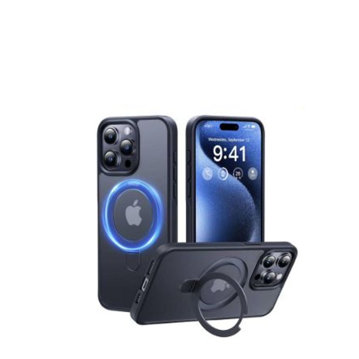 BASEUS - Funda iPhone 15 Pro con soporte giratorio de 360°MagSafe- Negro