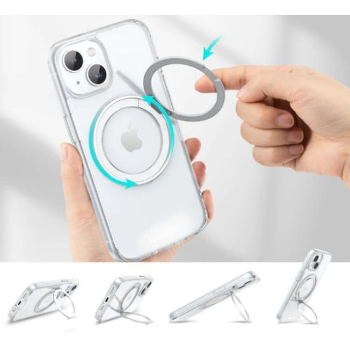 BASEUS - Funda iPhone 15 con soporte giratorio de 360°MagSafe- Transparnte