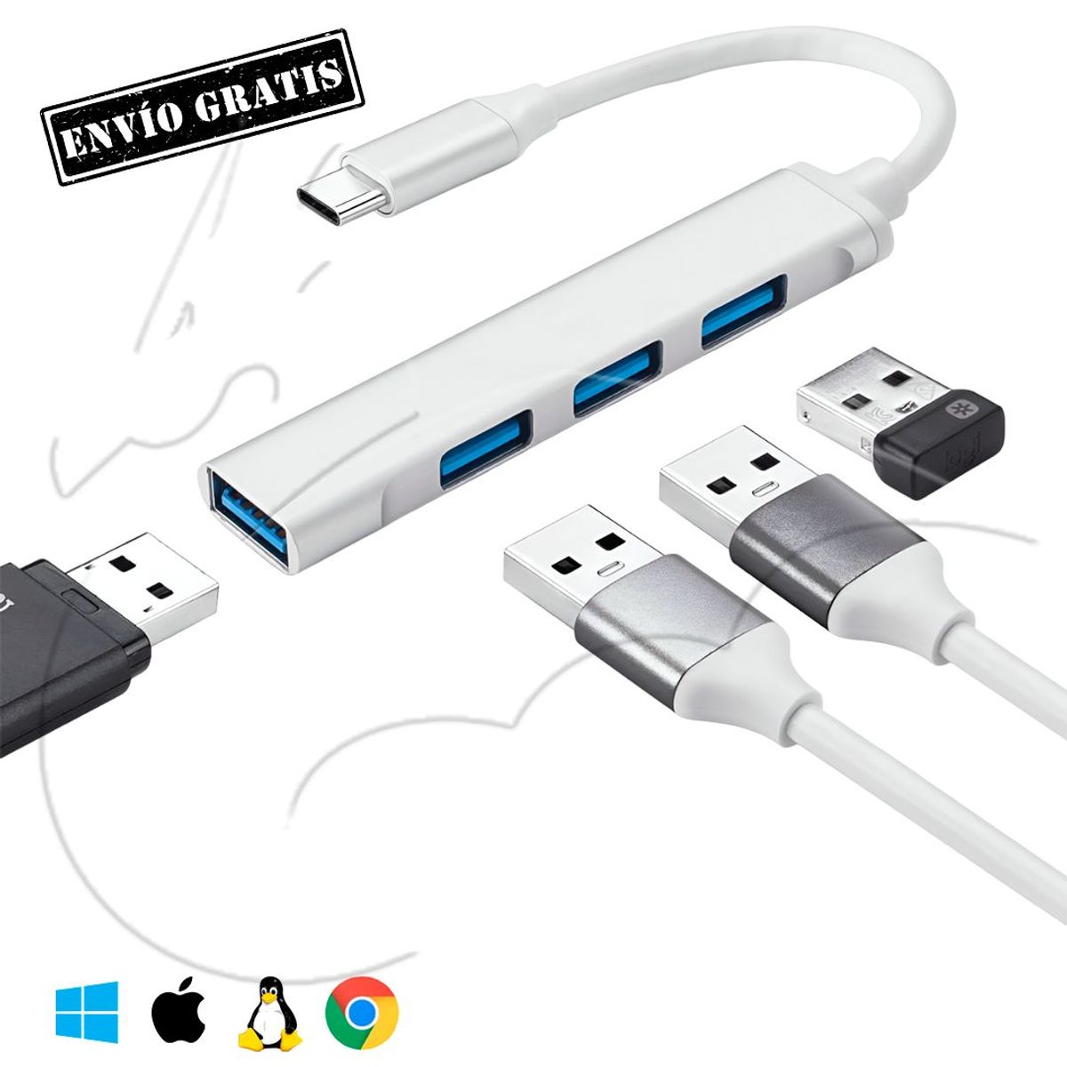 OEM - Adaptador Hub Usb Tipo C 4 Puertos Para Pc/laptop/android