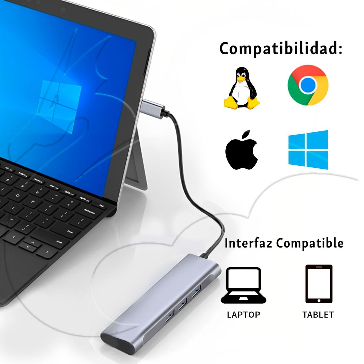 OEM - Adaptador Hub Usb Tipo C 4 Puertos Para Pc/laptop/android