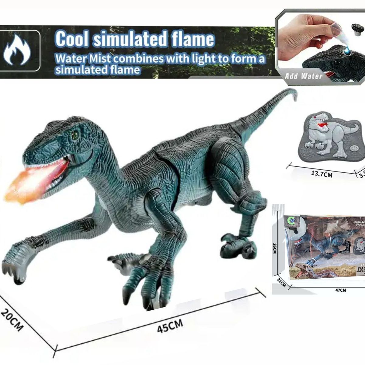 GENERICO - Dinosaurio a control remoto 24G Luces Led Sonidos y spray