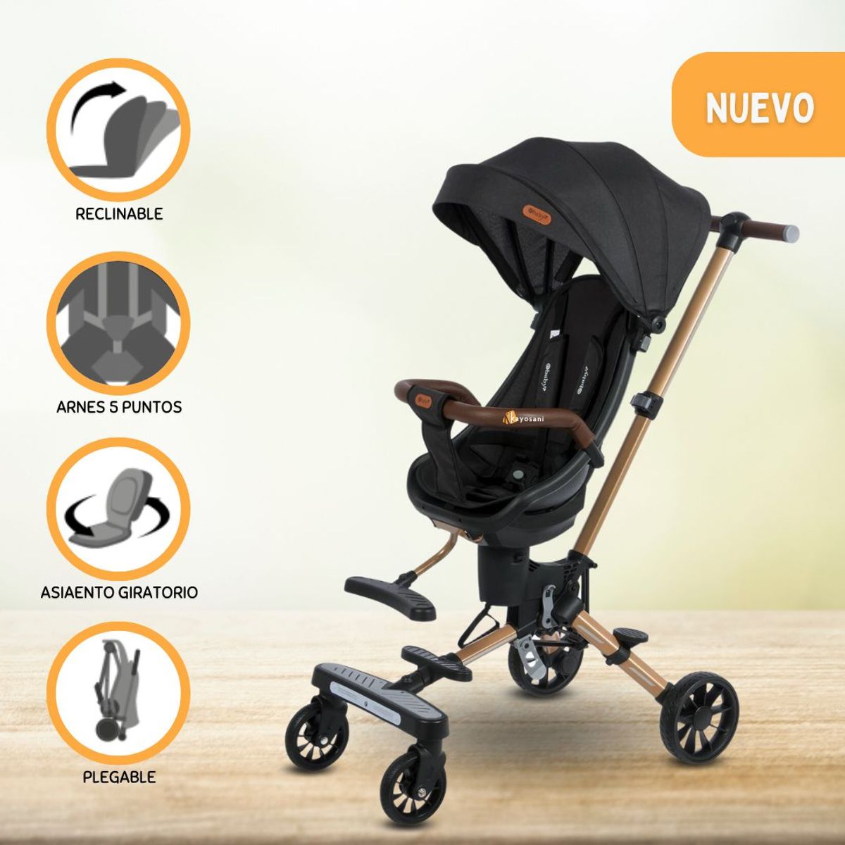 EBABY - Coche de Paseo Giratorio para Bebés «URBAN WALK» Black