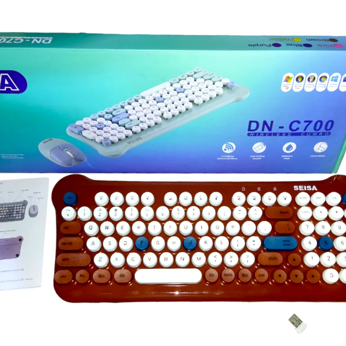 SEISA - Teclado y mouse kit inalámbrico DN C700 Color Marrón